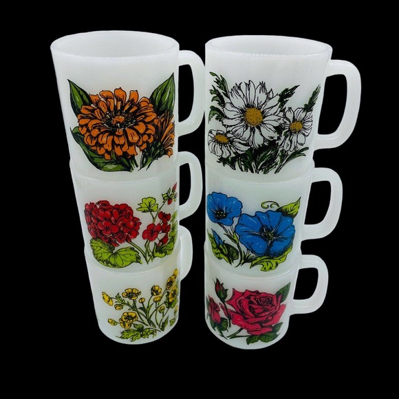 Glasbake Dining Vintage Glasbake Language Of Flowers Mug Set Of 6
